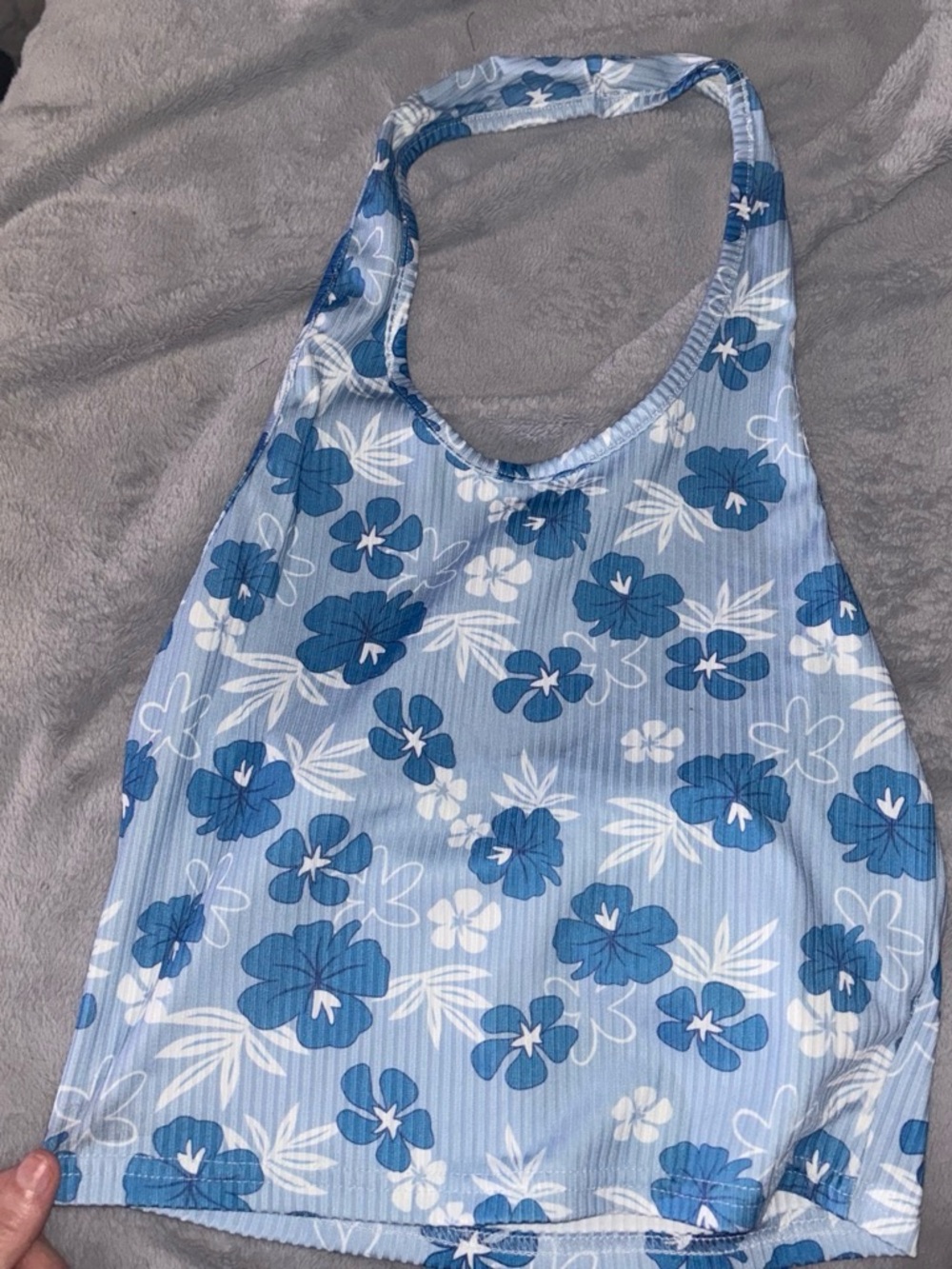 Blue Floral Halter Crop Top